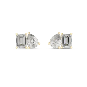 Symmetry Emerald and Pear Cut Dual-Stone Solitaire Studs - Image 2