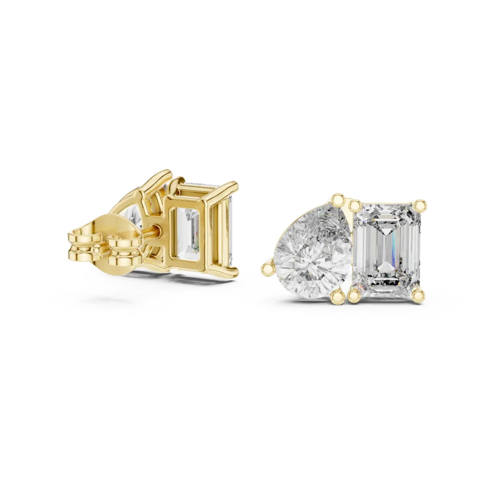 Symmetry Emerald and Pear Cut Dual-Stone Solitaire Studs - Image 3