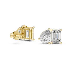 Symmetry Emerald and Pear Cut Dual-Stone Solitaire Studs - Image 3