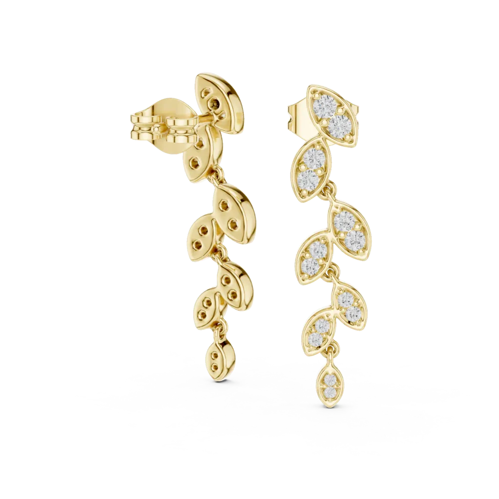 Luminary Round Pavé-Set Leaf Dangler Earrings - Image 3