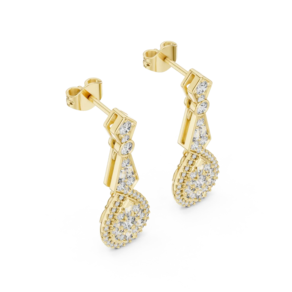 Adorn yourself with the brilliance of these geometric drop earrings, featuring DIAMEUR lab-grown diamonds in a sophisticated modern design. Shop now.