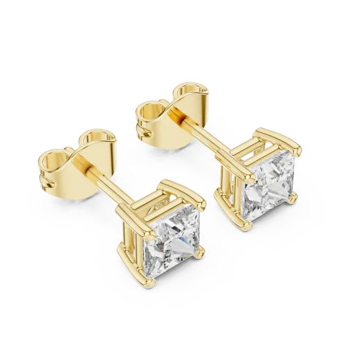 Symmetry Princess Cut Geometric Solitaire Stud Earrings