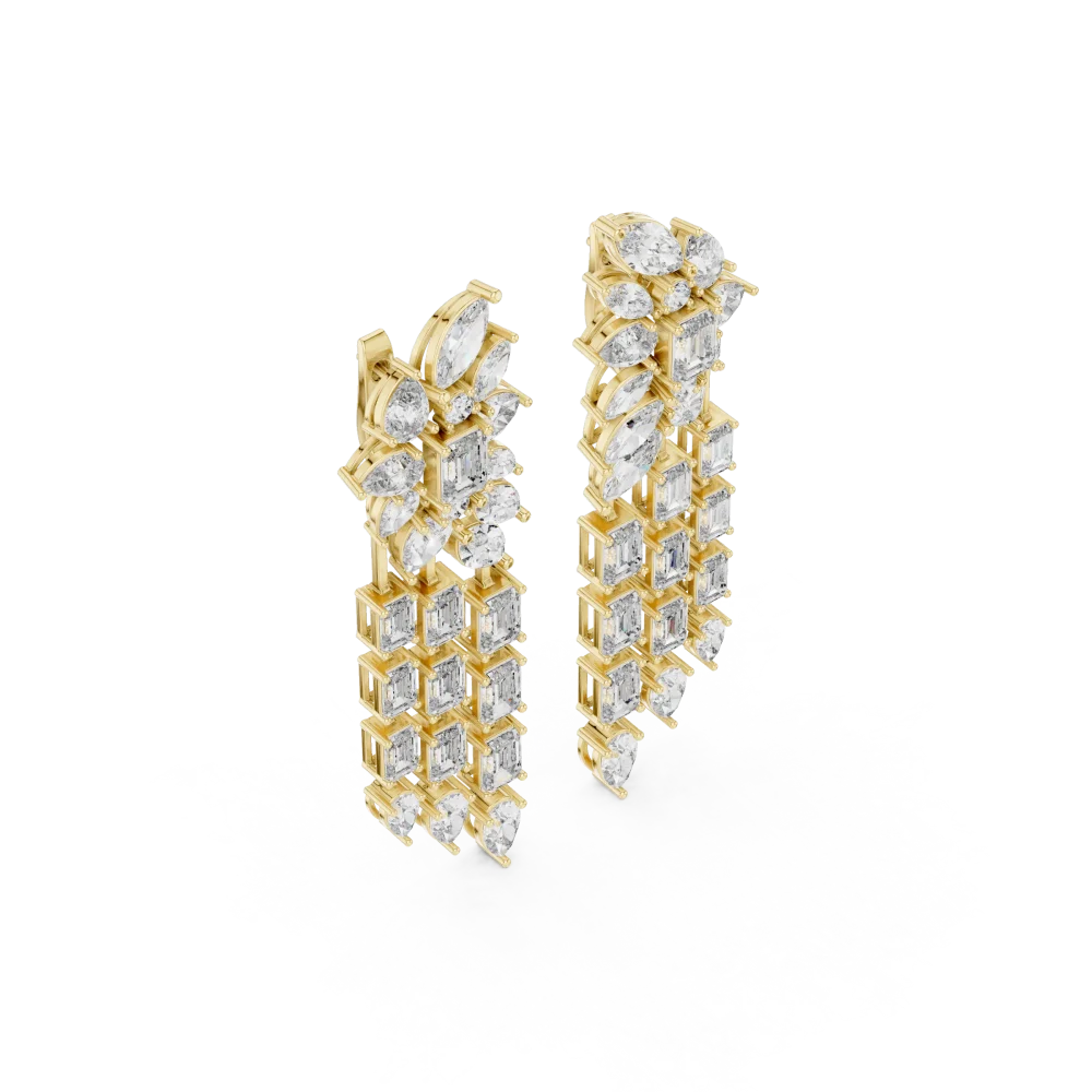 Experience radiant luxury with these cascading DIAMEUR lab-grown diamond dangler earrings. A modern classic for your most elegant occasions. Shop now.