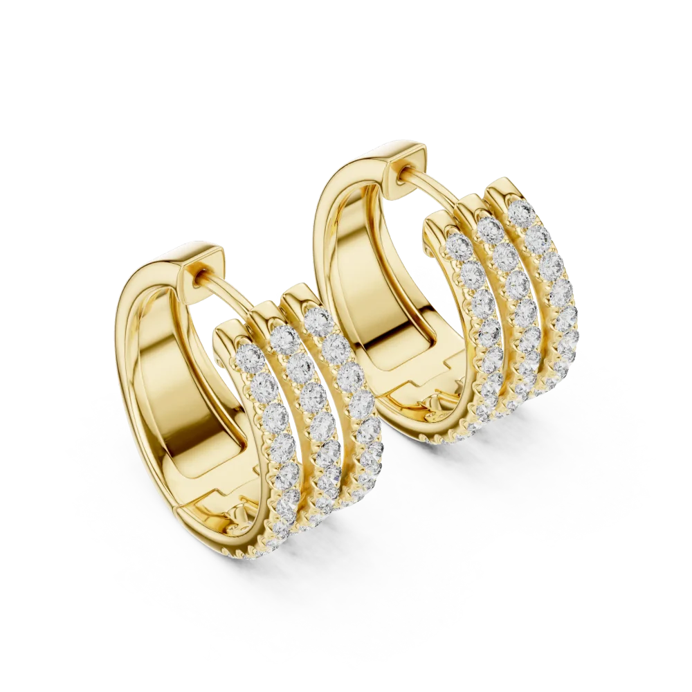 Discover the brilliance of our triple-row hoop earrings, featuring 66 sparkling DIAMEUR lab-grown diamonds. Shop sustainable luxury for your collection.