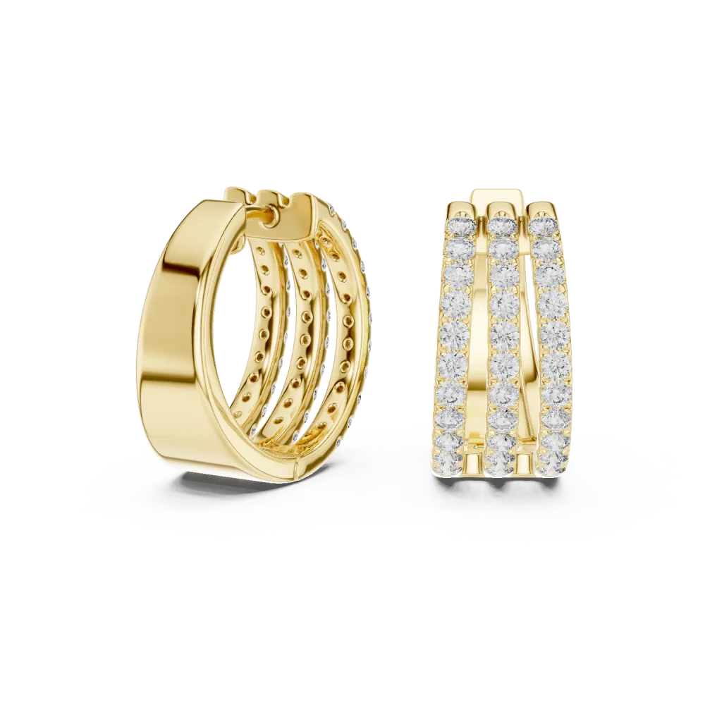 Symmetry Pavé-Set Triple Row Round Brilliant Hoop Earrings - Image 3
