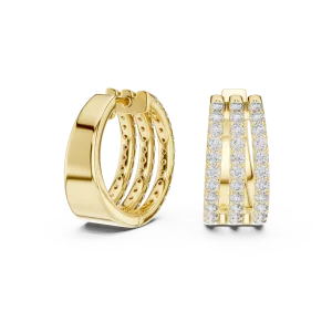 Symmetry Pavé-Set Triple Row Round Brilliant Hoop Earrings - Image 3