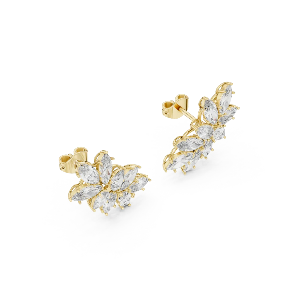 Adorn yourself with the brilliance of these marquise and pear DIAMEUR lab-grown diamond studs. Experience sustainable luxury. Shop the look now.