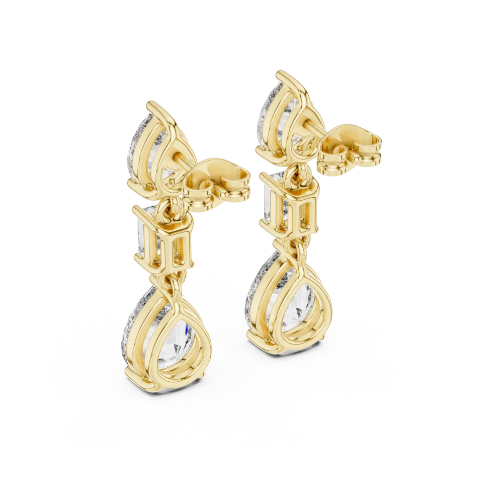 Ethereal Pear and Emerald Cut Drop Statement Earrings - Image 4