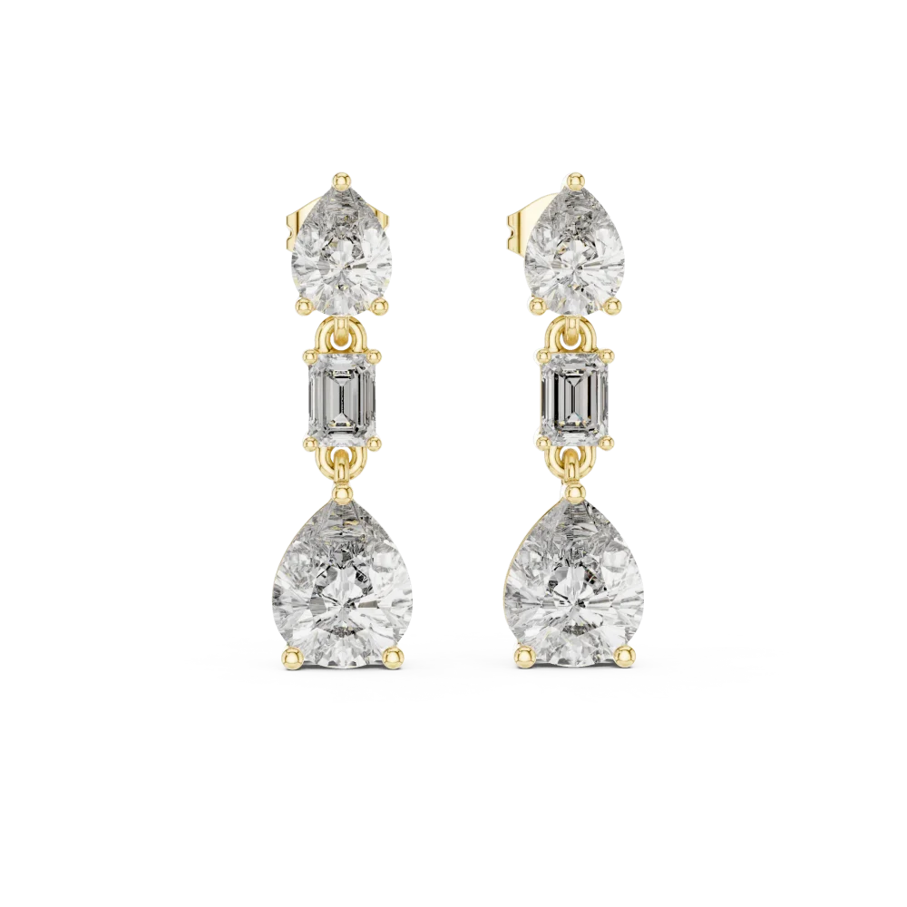Ethereal Pear and Emerald Cut Drop Statement Earrings - Image 2