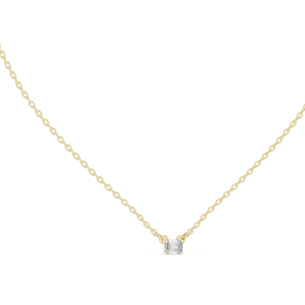 Experience the allure of our emerald cut solitaire pendant. Featuring a brilliant DIAMEUR lab-grown diamond, it is the ultimate modern classic. Shop now.