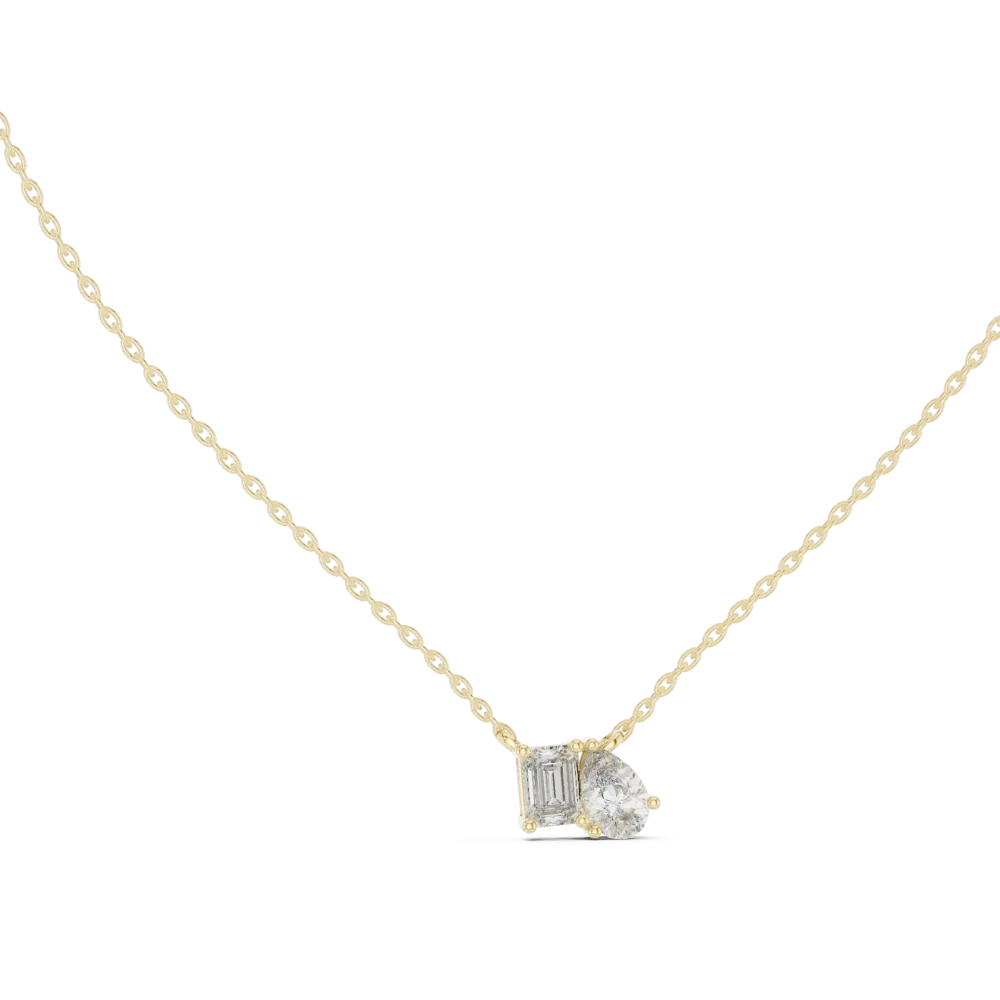 Celebrate modern elegance with our emerald and pear cut DIAMEUR diamond necklace. A brilliant, sustainable luxury staple. Shop this masterpiece today.