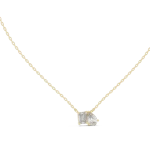 Symmetry Emerald and Pear Cut Dual Stone Solitaire Necklace