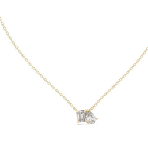 Symmetry Emerald and Pear Cut Dual Stone Solitaire Necklace