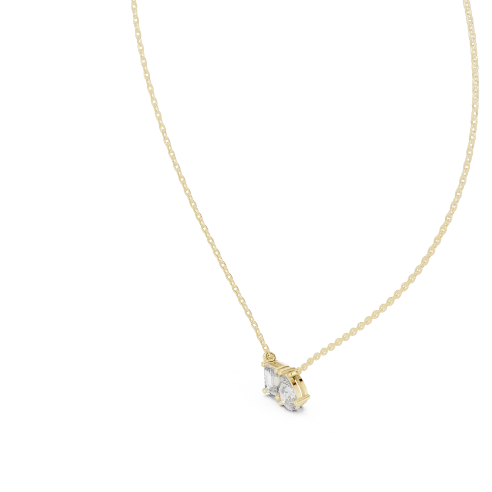 Symmetry Emerald and Pear Cut Dual Stone Solitaire Necklace - Image 2