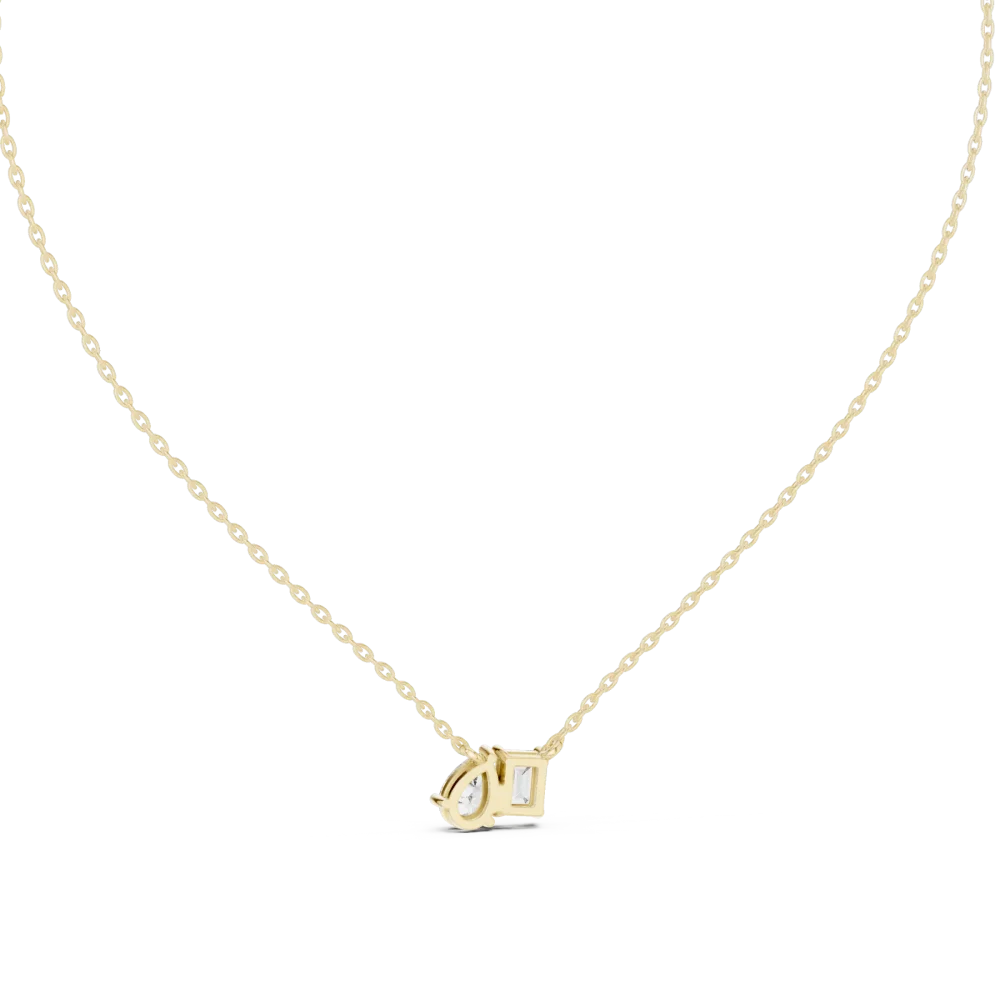 Symmetry Emerald and Pear Cut Dual Stone Solitaire Necklace - Image 4