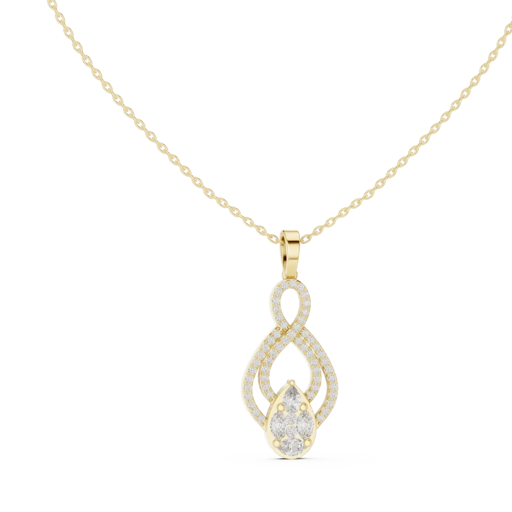 Discover the Infinite Silhouette Pendant, featuring sparkling pear, marquise, and round DIAMEUR diamonds. Elevate your style with sustainable luxury.