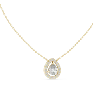 Ethereal Pear Solitaire Halo Diamond Pendant