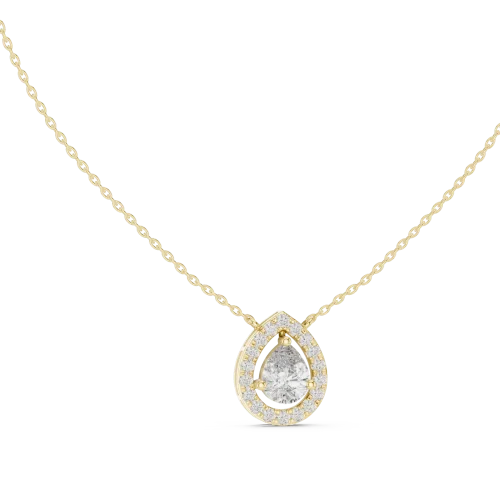 Ethereal Pear Solitaire Halo Diamond Pendant