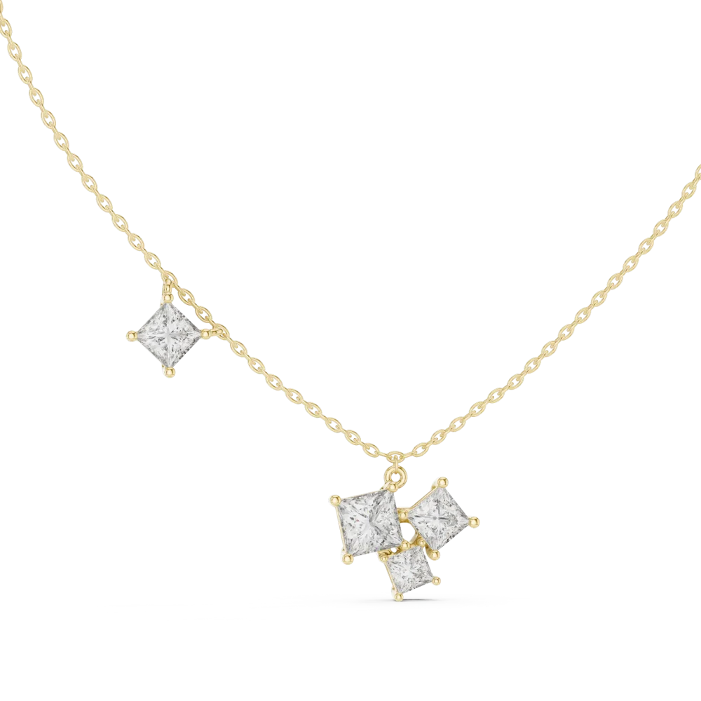 Elevate your style with this geometric princess-cut DIAMEUR diamond statement necklace. A modern classic designed for brilliance. Shop the luxury look.
