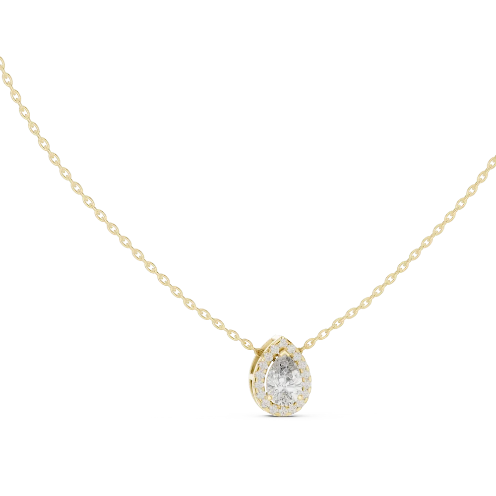 Discover the radiant brilliance of our pear-cut halo solitaire pendant. Featuring premium lab-grown DIAMEUR diamonds for timeless luxury. Shop now!