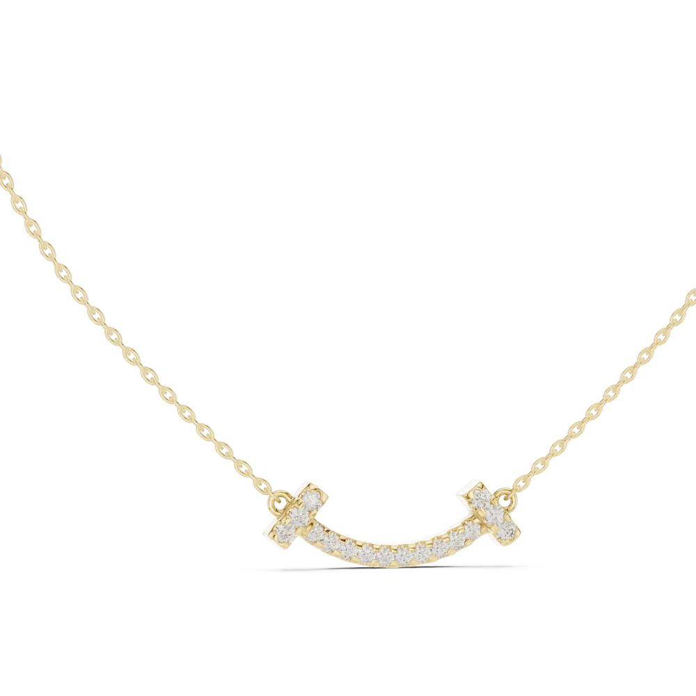 Discover the radiant allure of our pavé-set arc necklace, featuring brilliant-cut DIAMEUR diamonds. Elevate your style with sustainable luxury today.