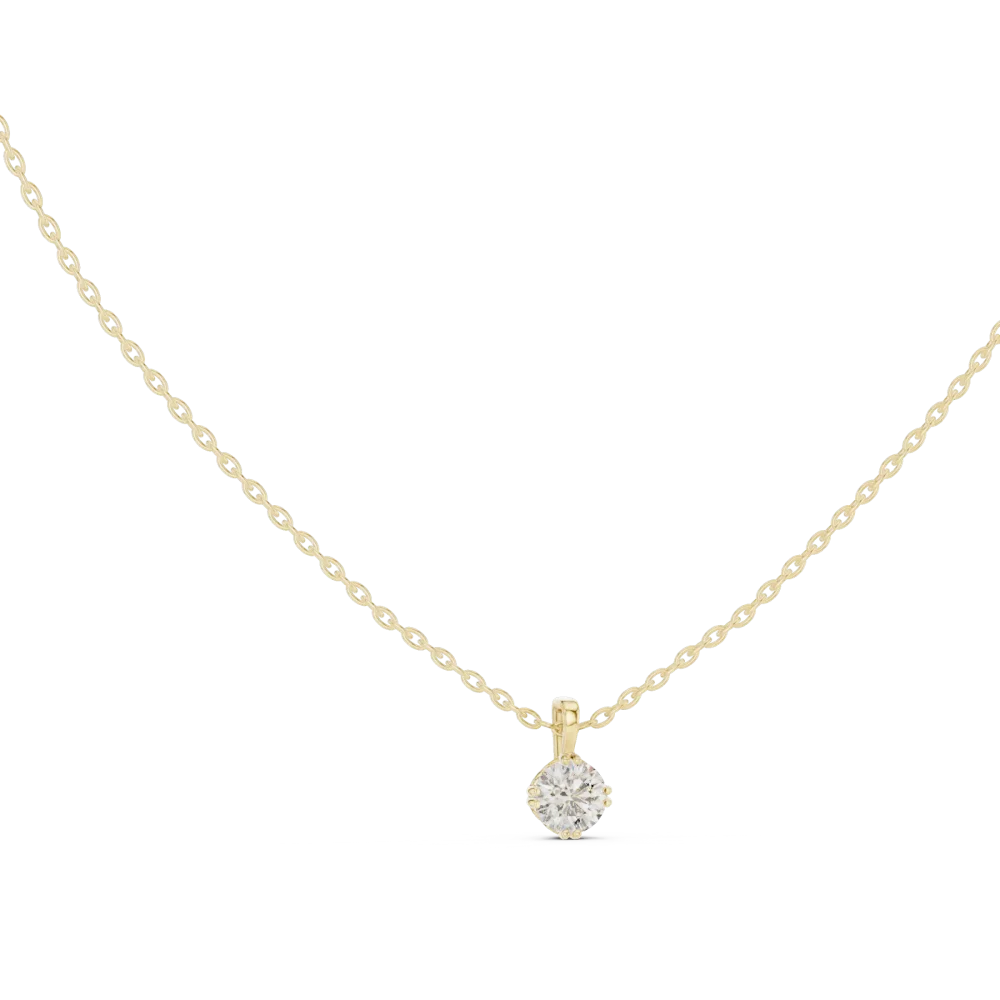Elevate your collection with this Ethereal Round Brilliant Solitaire Pendant. Featuring a stunning DIAMEUR diamond, it defines sustainable luxury. Shop now.