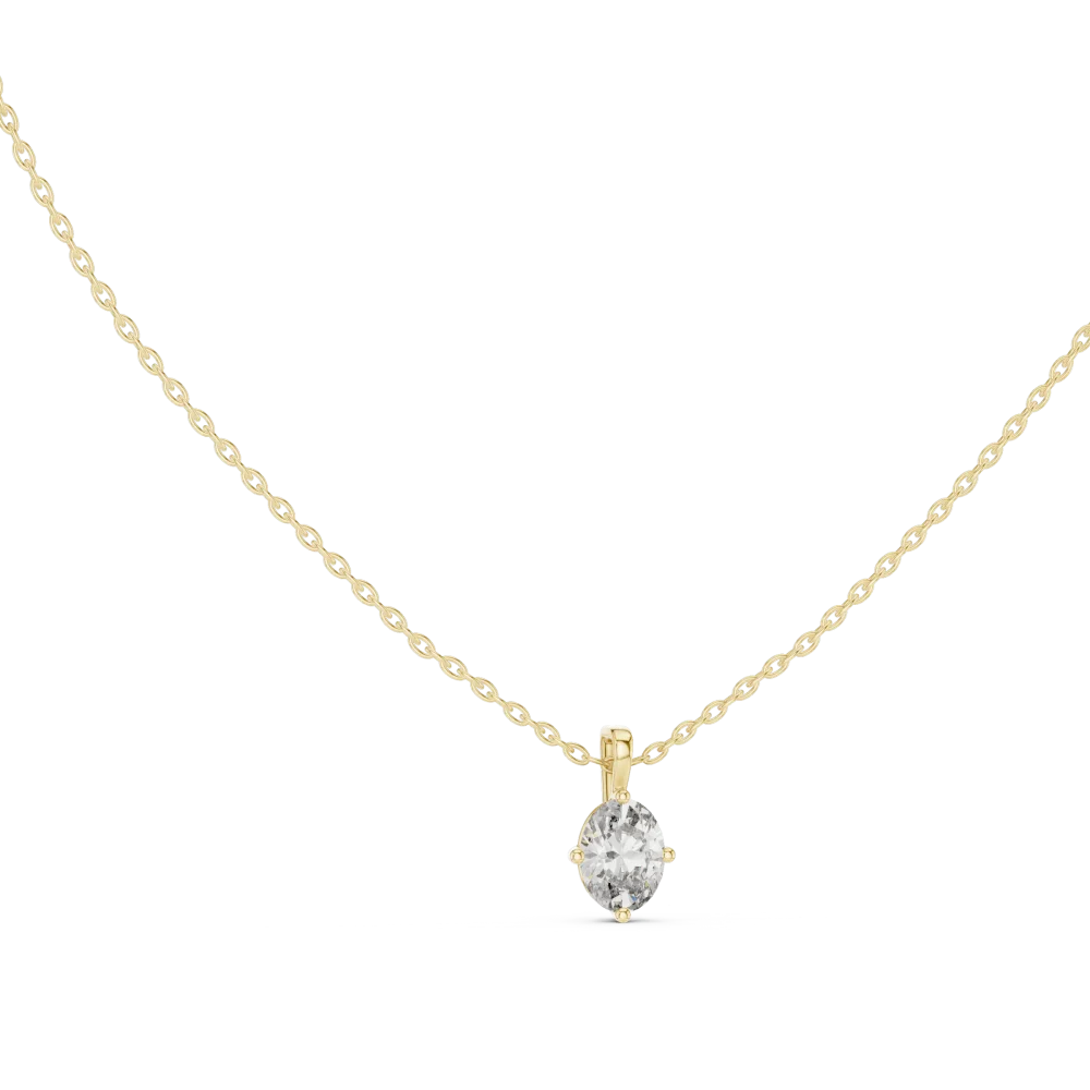 Discover the elegance of our Essence Oval Cut Solitaire Pendant, featuring a brilliant DIAMEUR diamond. Elevate your style with sustainable luxury.