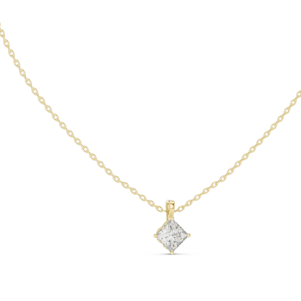 Experience architectural elegance with this princess-cut solitaire pendant. Expertly crafted for brilliance, it is the ultimate modern classic. Buy now.