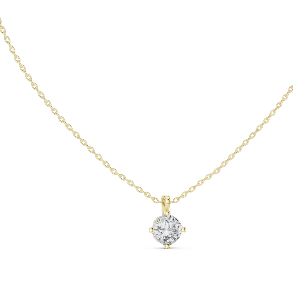 Adorn your neckline with the timeless elegance of our cushion cut solitaire pendant. Handcrafted with a brilliant DIAMEUR lab-grown diamond. Shop now.