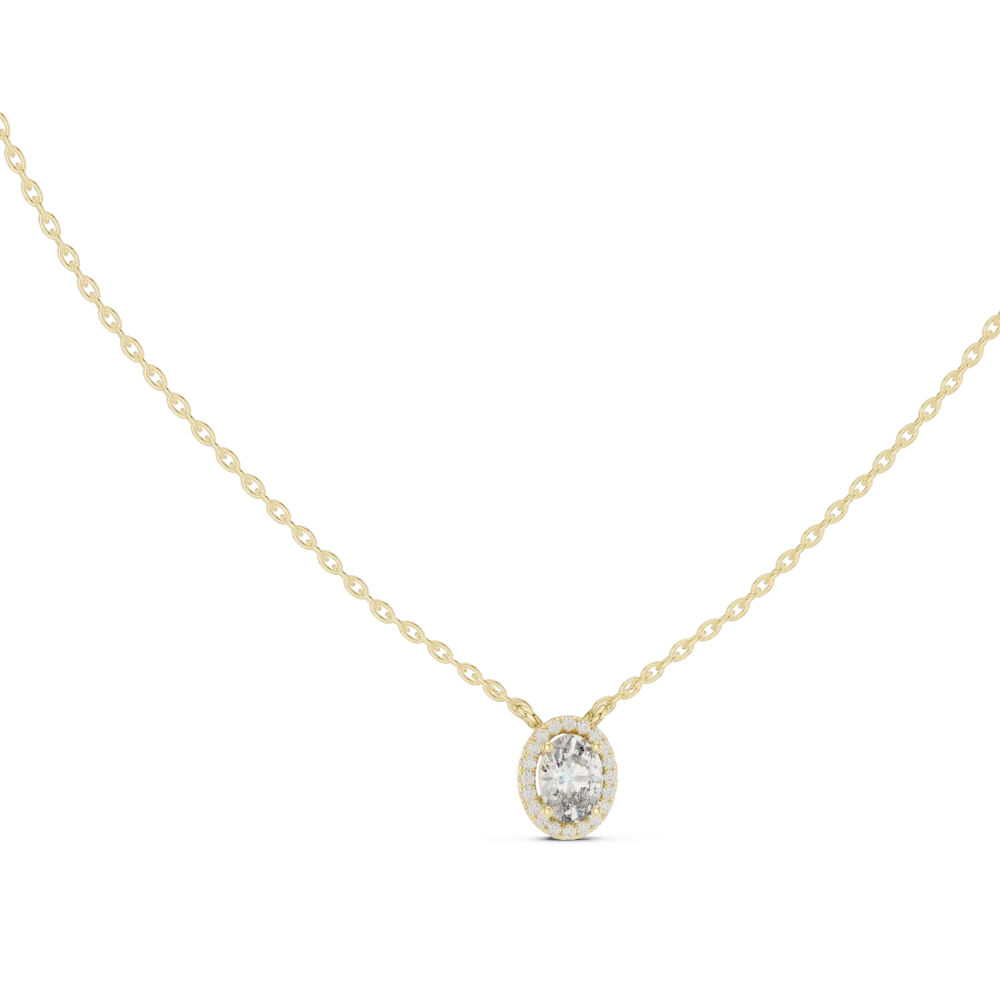 Discover the radiant elegance of our oval halo solitaire pendant. Featuring brilliant lab-grown DIAMEUR diamonds, it is the ultimate modern classic. Shop now.