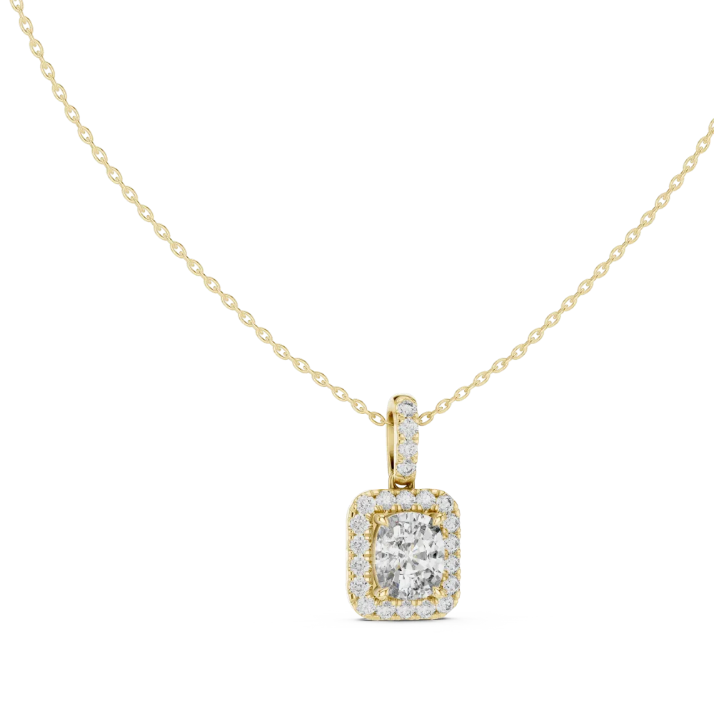 Discover the radiant allure of our cushion-cut solitaire pendant, featuring premium DIAMEUR lab-grown diamonds. Shop this modern classic today.