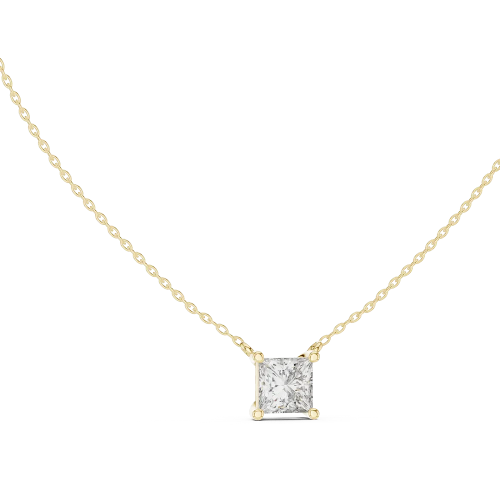 Embrace modern elegance with our princess-cut solitaire pendant. Featuring a brilliant DIAMEUR lab-grown diamond, it is the perfect luxury staple. Shop now!