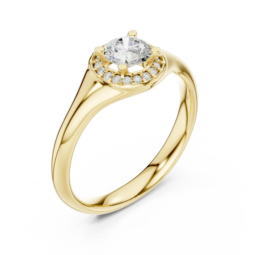 Discover the radiant allure of our round halo solitaire ring. Featuring a brilliant DIAMEUR diamond, it is the ultimate expression of modern luxury. Shop now.