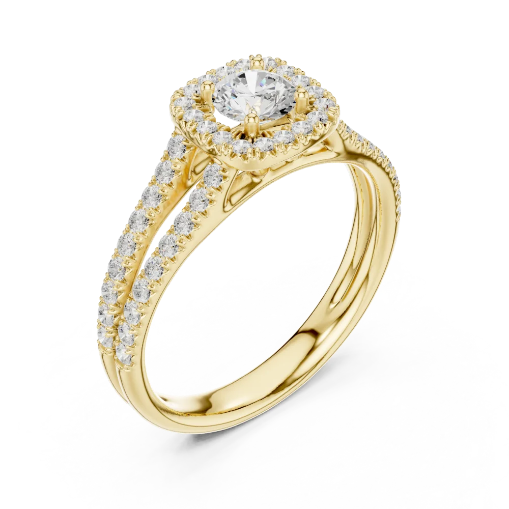 Discover the brilliance of our modern solitaire ring, featuring hand-set DIAMEUR lab-grown diamonds on a sleek, architectural split shank. Shop now.