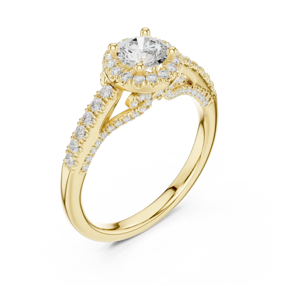 Discover the radiant allure of this pavé-set halo solitaire ring, featuring brilliant DIAMEUR diamonds. Elevate your collection with timeless luxury.