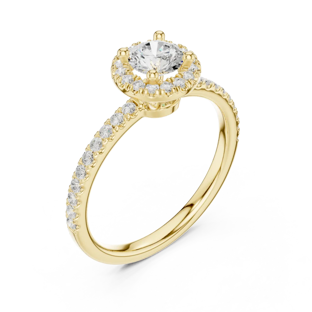 Experience timeless brilliance with this elegant halo solitaire ring. Handcrafted with high-quality DIAMEUR diamonds, shop this modern luxury.