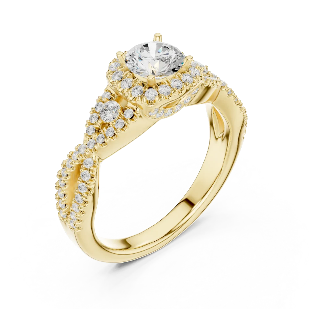 Discover the radiant elegance of our twisted pavé-set solitaire ring. Crafted with premium DIAMEUR diamonds for timeless luxury. Shop the look today.