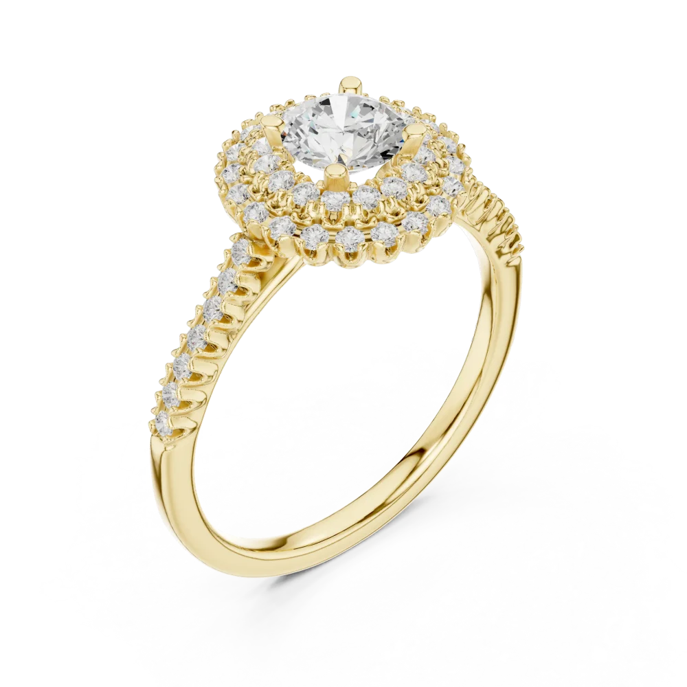 Discover the radiant beauty of our Round Brilliant Double Halo Solitaire Ring. Handcrafted with premium DIAMEUR diamonds. Shop this luxury piece now.