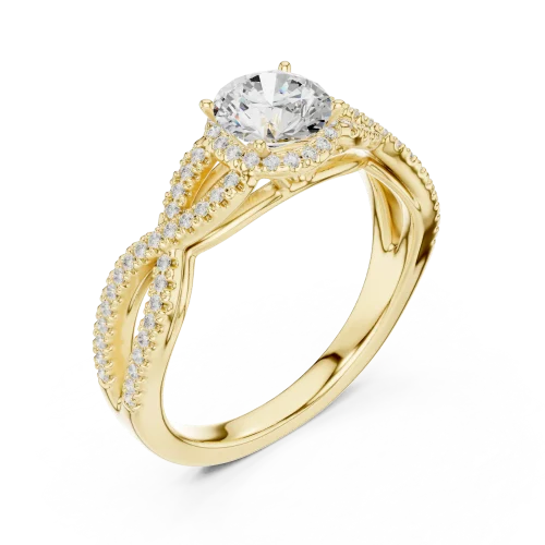 Ethereal Round Brilliant Interwoven Pavé-Set Solitaire Ring