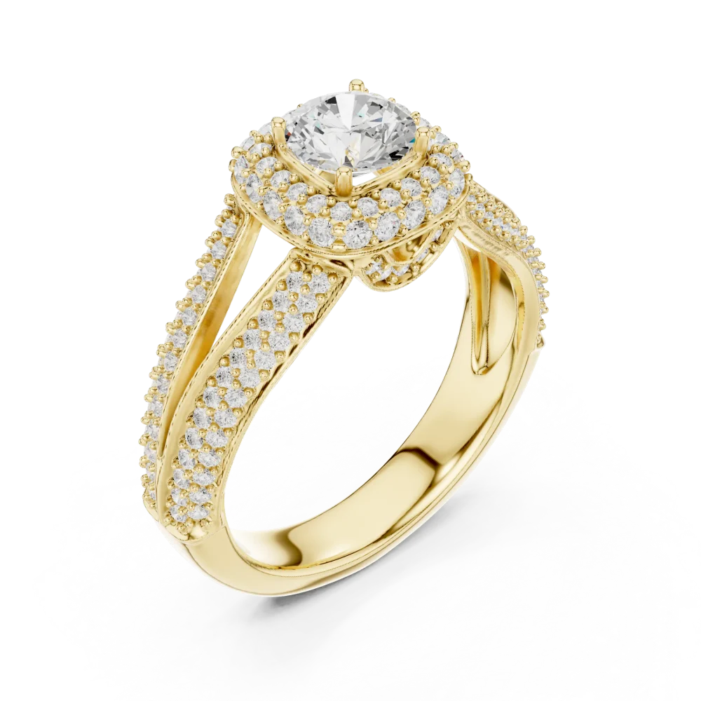 Discover the radiant beauty of our pavé-set round solitaire ring. Expertly handcrafted with premium DIAMEUR lab-grown diamonds. Shop the collection.