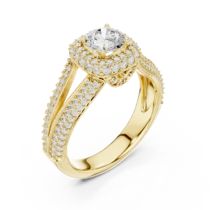 Luminary Round Brilliant Pavé-Set Double Shank Solitaire Ring