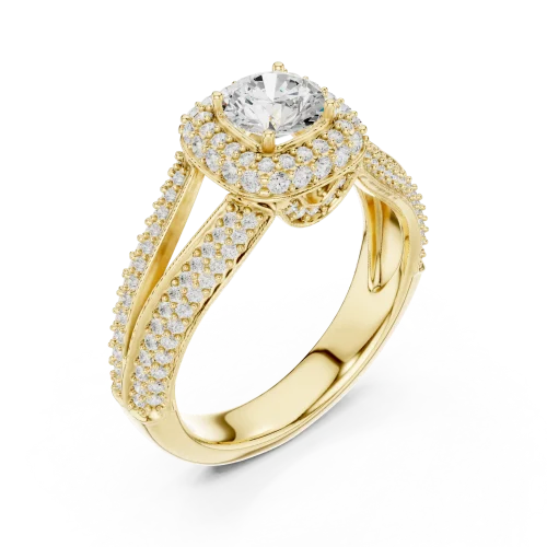 Luminary Round Brilliant Pavé-Set Double Shank Solitaire Ring