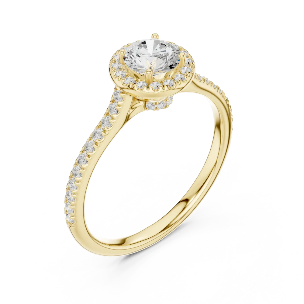 Discover the radiant brilliance of this pavé-set halo solitaire ring, expertly crafted with certified DIAMEUR lab-grown diamonds. Shop the look now.