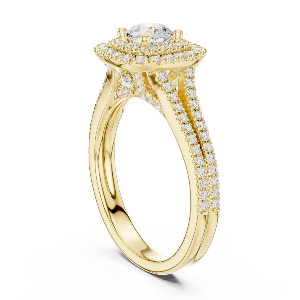 Luminary Round Brilliant Double Halo Pavé Solitaire Ring - Image 3