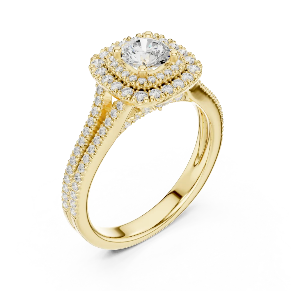Experience unmatched brilliance with this double halo solitaire ring. Featuring a stunning DIAMEUR lab-grown diamond, shop this modern luxury today.