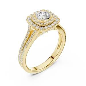 Luminary Round Brilliant Double Halo Pavé Solitaire Ring