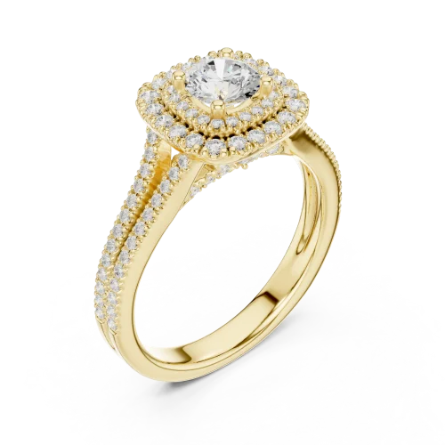 Luminary Round Brilliant Double Halo Pavé Solitaire Ring