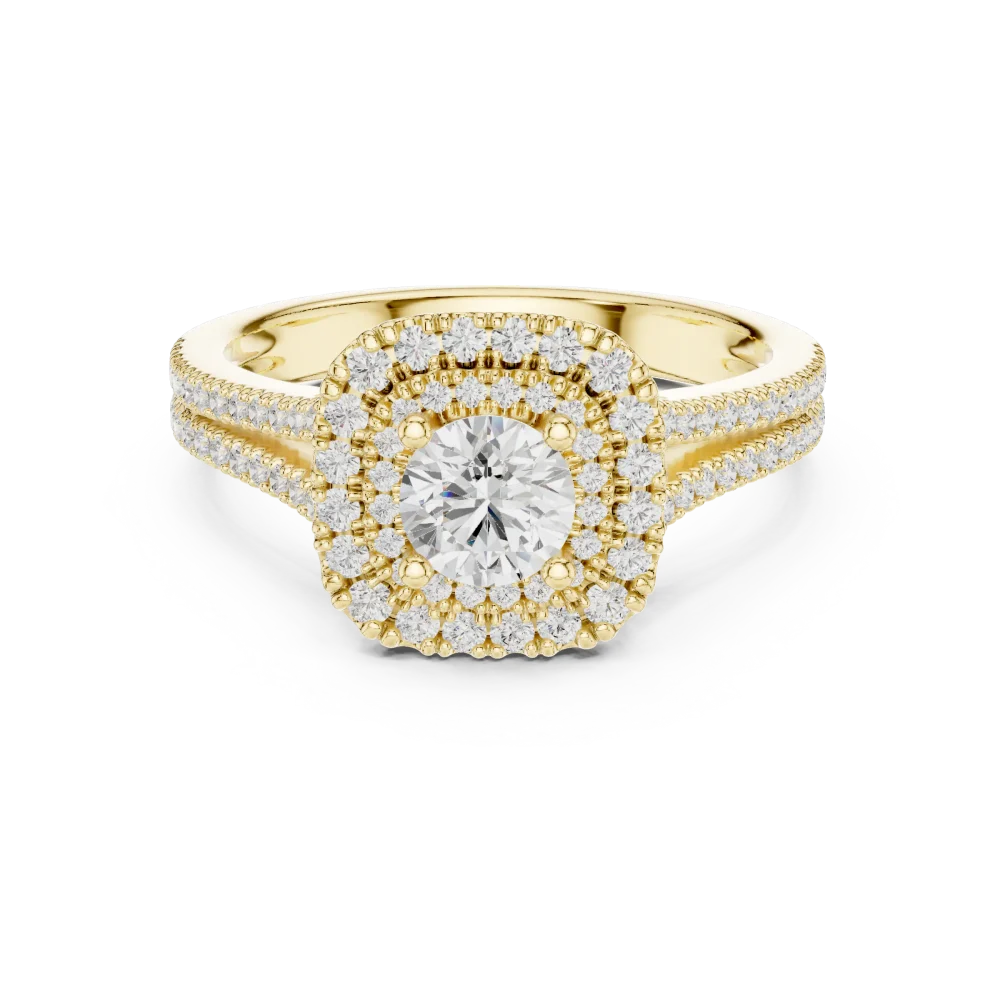 Luminary Round Brilliant Double Halo Pavé Solitaire Ring - Image 2