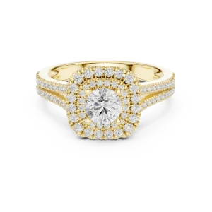 Luminary Round Brilliant Double Halo Pavé Solitaire Ring - Image 2