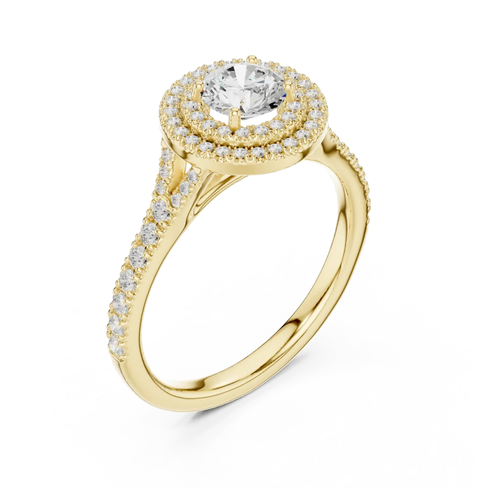 Experience eternal brilliance with this exquisite double halo solitaire ring. Featuring high-clarity lab-grown DIAMEUR diamonds. Shop the look today.